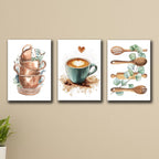 Set of 3 Wall Art Sticky Wooden Canvas Frames for Dining Room and Kitchen Decor / Sticky Photo Tiles