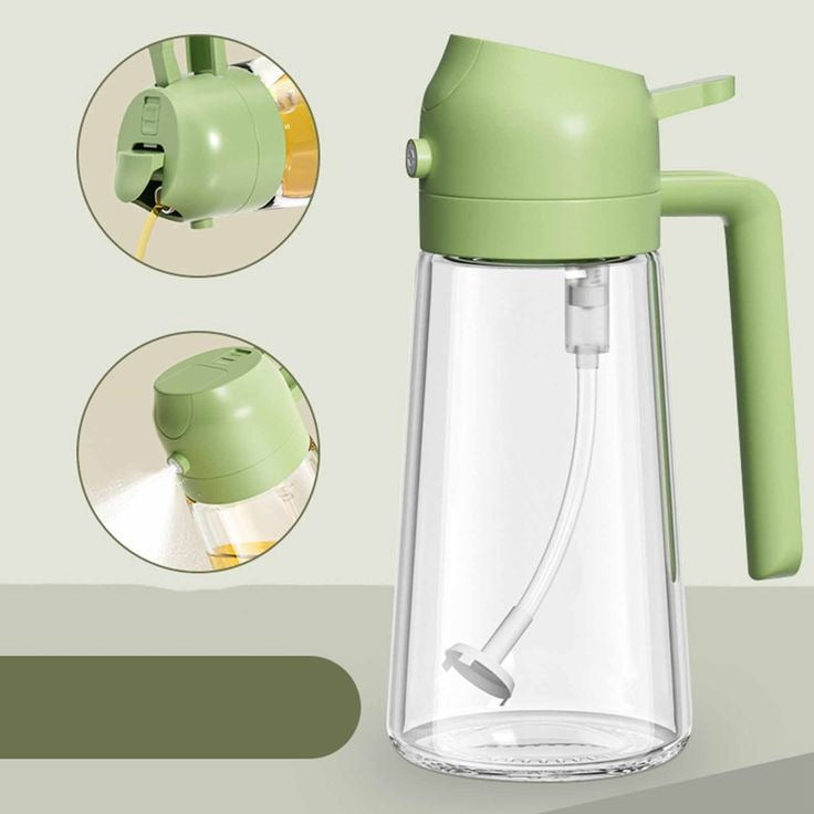 2-in-1 Oil Spray Bottle | Adjustable Mist & Dispenser | 470ml Leak-Proof Glass Container | For Cooking, BBQ, Baking & Air Fryer 470ml (Random Color)