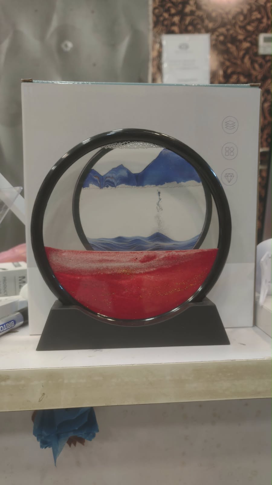 Moving Sand Art Picture – 3D Dynamic Deep Sea Sandscape with Display Stand - Without Light | Size 8 Inch (Random Color)