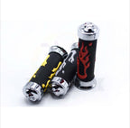 Universal Motorcycle Handlebar Grips 7/8" – Skull Head Flame Rubber Hand Grips (Black/Blue, Black/Red)