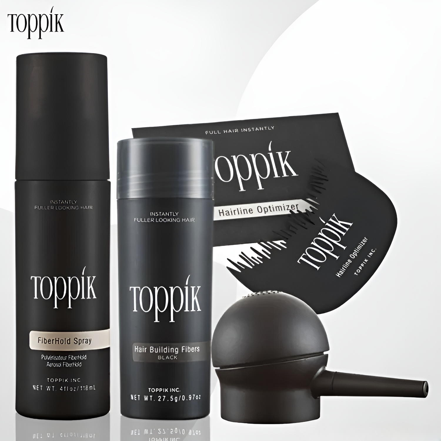 Toppik Hair Building Fiber ( 27.5g ) Pack of 4 Complete Kit – Toppik Hair Fiber +  Applicator + Holding Spray + Comb