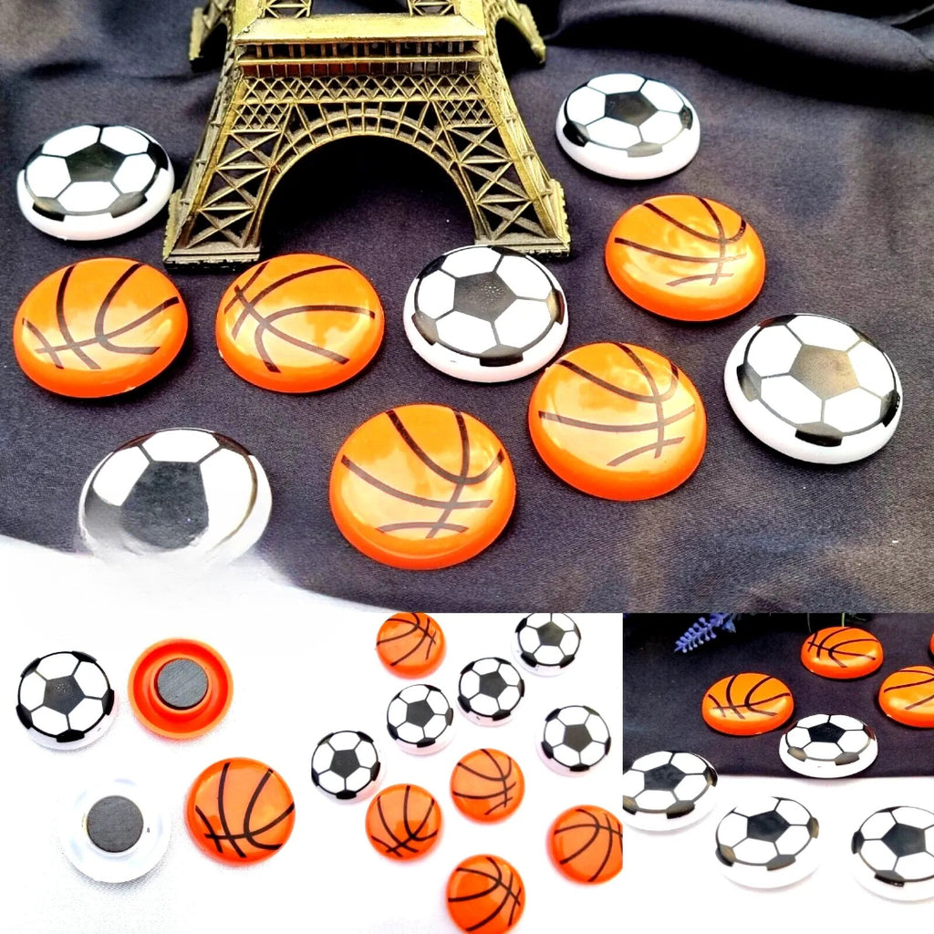 Basketball &amp; Football Refrigerator Magnets – Set of 10 Durable Sports-Themed Decorative Magnets (1.5 x 1.5 Inches)