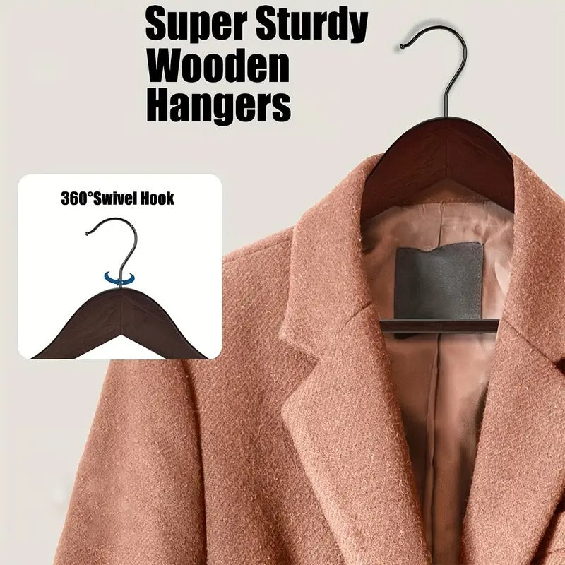 Premium Wooden Hangers – Pack of 20 Durable Slim Hangers with Pants Bar – Smooth Finish for Closet Organization (Brown &amp; Light Wood) (With Box)