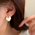 PJT-987 Beautifull Korean Heart Shape Zircon Earrings for Women – Sparkling Black &amp; White Crystal Studs, Fashion Jewelry Gift for Everyday Wear and Special Occasions