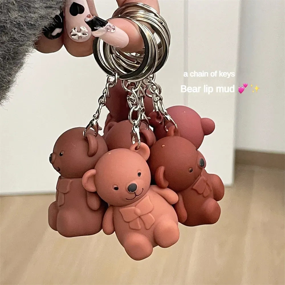 Teddy Bear Keychain Style Lip Gloss – Cute &amp; Portable, Multicolor Shades (Pack of 2 / Pack of 3 / Pack of 6)