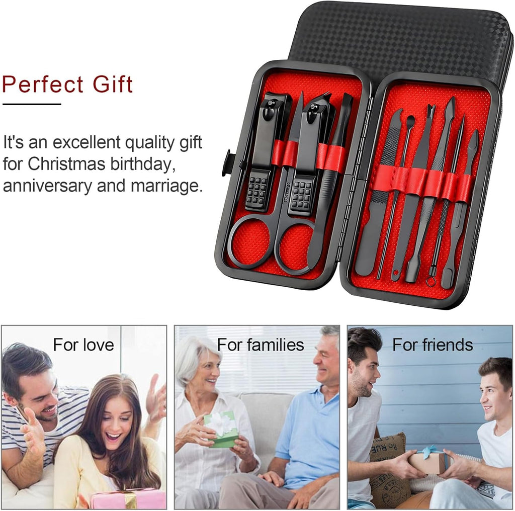 Premium Manicure &amp; Pedicure Kit – Stainless Steel Nail Clippers Set with Grooming Tools for Hand, Foot &amp; Facial Care – Travel Case Included ( 10 PCS Creative Smiley Nail Tool Set )