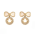 PXT-988 Smiley Face Zircon Korean Earrings – Elegant Bow &amp; Crystal Circle Design - Available In Goden And Silver Color