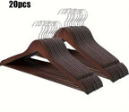 Premium Wooden Hangers – Pack of 20 Durable Slim Hangers with Pants Bar – Smooth Finish for Closet Organization (Brown &amp; Light Wood) (With Box)