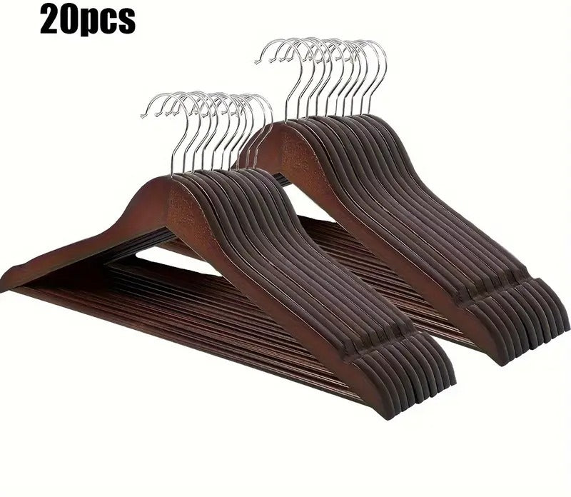 Premium Wooden Hangers – Pack of 20 Durable Slim Hangers with Pants Bar – Smooth Finish for Closet Organization (Brown &amp; Light Wood) (With Box)