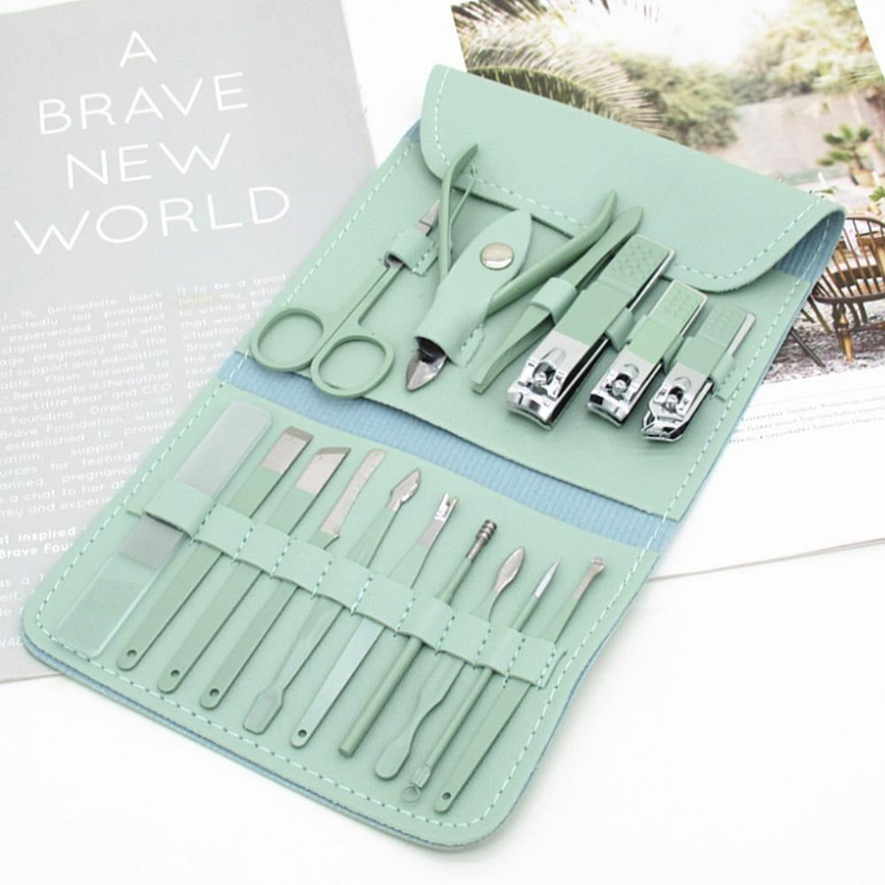 16-Piece Manicure &amp; Pedicure Kit – Premium Stainless Steel Nail Care Set for Hand, Foot &amp; Facial Grooming | Travel-Friendly Case Included | 16 Pcs Nail Care Set | Beauty Essentials Set ( Random Color )