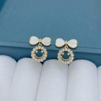 PXT-988 Smiley Face Zircon Korean Earrings – Elegant Bow &amp; Crystal Circle Design - Available In Goden And Silver Color