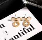 PXT-988 Smiley Face Zircon Korean Earrings – Elegant Bow &amp; Crystal Circle Design - Available In Goden And Silver Color