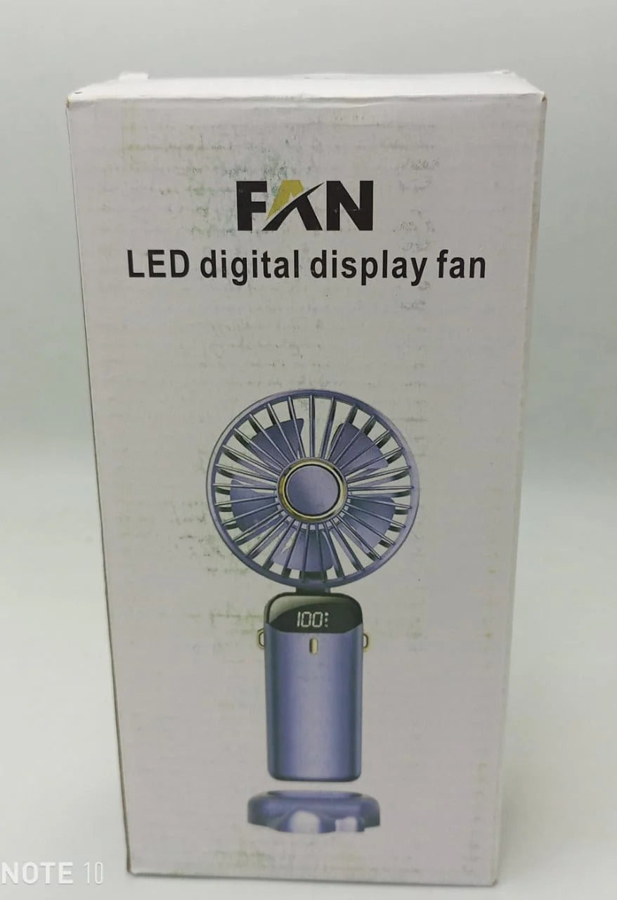 LED Digital Display Rechargeable Fan with USB Cable – Portable Mini Cooling Fan with Adjustable Speed, Battery Indicator &amp; Easy Charging (random color)