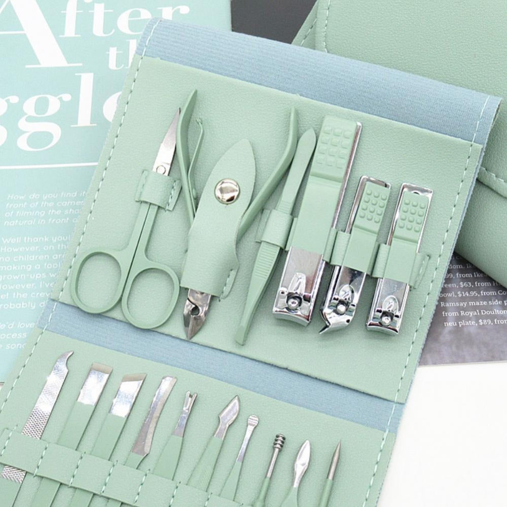 16-Piece Manicure &amp; Pedicure Kit – Premium Stainless Steel Nail Care Set for Hand, Foot &amp; Facial Grooming | Travel-Friendly Case Included | 16 Pcs Nail Care Set | Beauty Essentials Set ( Random Color )