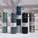 500ml Stainless Steel Vacuum Flask Water Bottle with 2 Extra Cups (160ml) – Thermal Bottle for Hot &amp; Cold Drinks – 3-Piece Travel Thermos Set