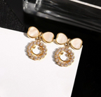 PXT-988 Smiley Face Zircon Korean Earrings – Elegant Bow &amp; Crystal Circle Design - Available In Goden And Silver Color