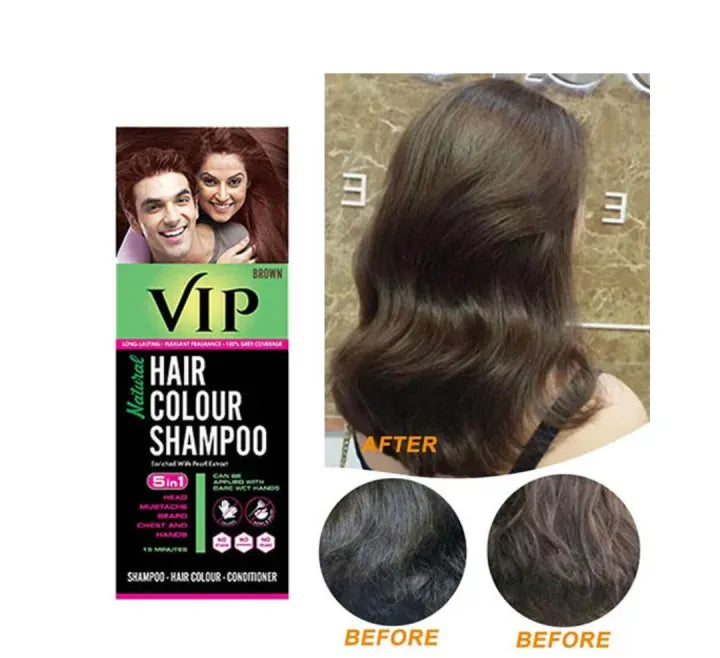 5-in-1 Hair Colour Shampoo Brown – Natural Ammonia-Free Hair Dye for Hair, Beard, Moustache &amp; Body Hair (180ml)
