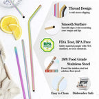 Set of 6 Colorful Reusable Metal Straws – Stainless Steel Drinking Straws with Eco-Friendly Design for Home, Travel &amp; Parties