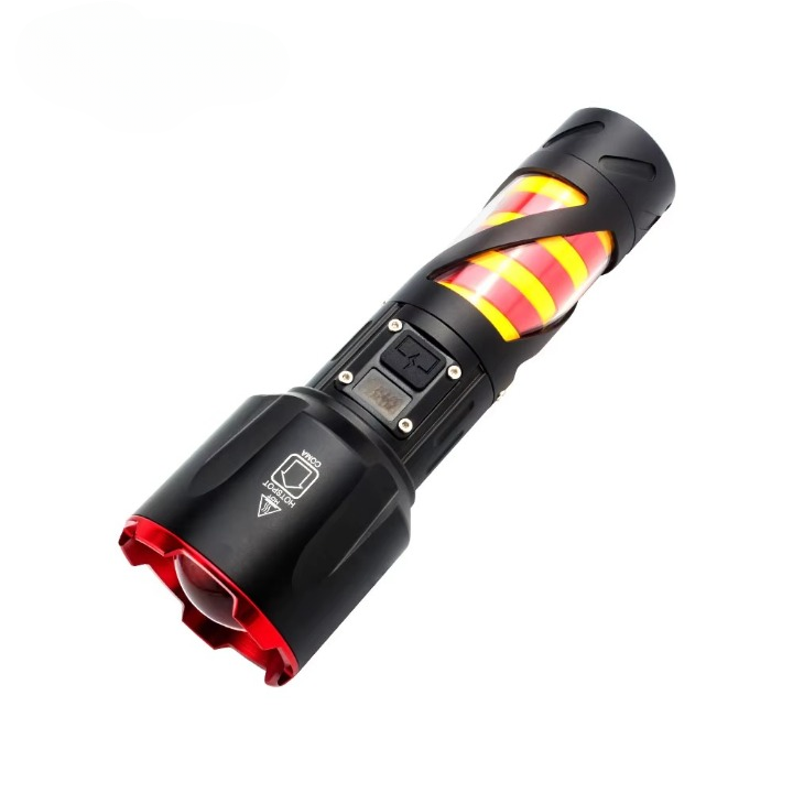 Long Range LED Rechargeable Flashlight – 26650 Battery, Power Bank Function, Battery Level Display, Zoom