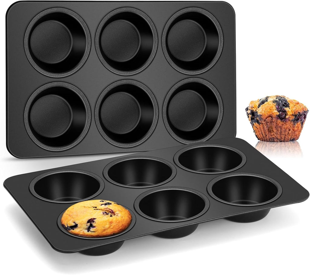 6-Cup Muffin Pan – Non-Stick Carbon Steel Cupcake Baking Tray | Heavy Duty Standard Bakeware for Muffins, Cakes, Mini Pies &amp; More
