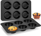 6-Cup Muffin Pan – Non-Stick Carbon Steel Cupcake Baking Tray | Heavy Duty Standard Bakeware for Muffins, Cakes, Mini Pies &amp; More