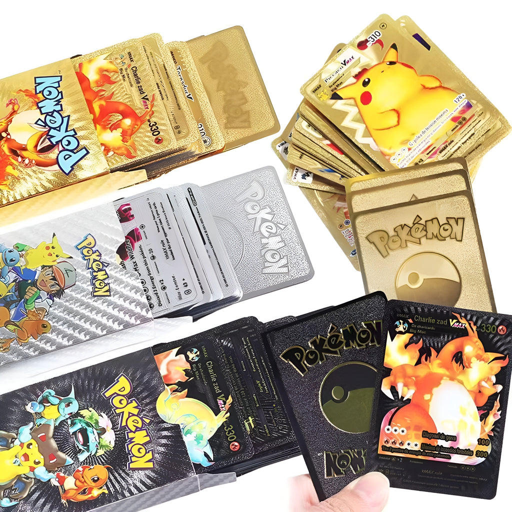 Pokemon Metal Cards Collection Box – 55 Cards per Pack | 3D Pokemon Trading Cards | Durable Metal Cards | Gold, Black &amp; Silver Color Options | Premium Collector’s Edition Gift Set