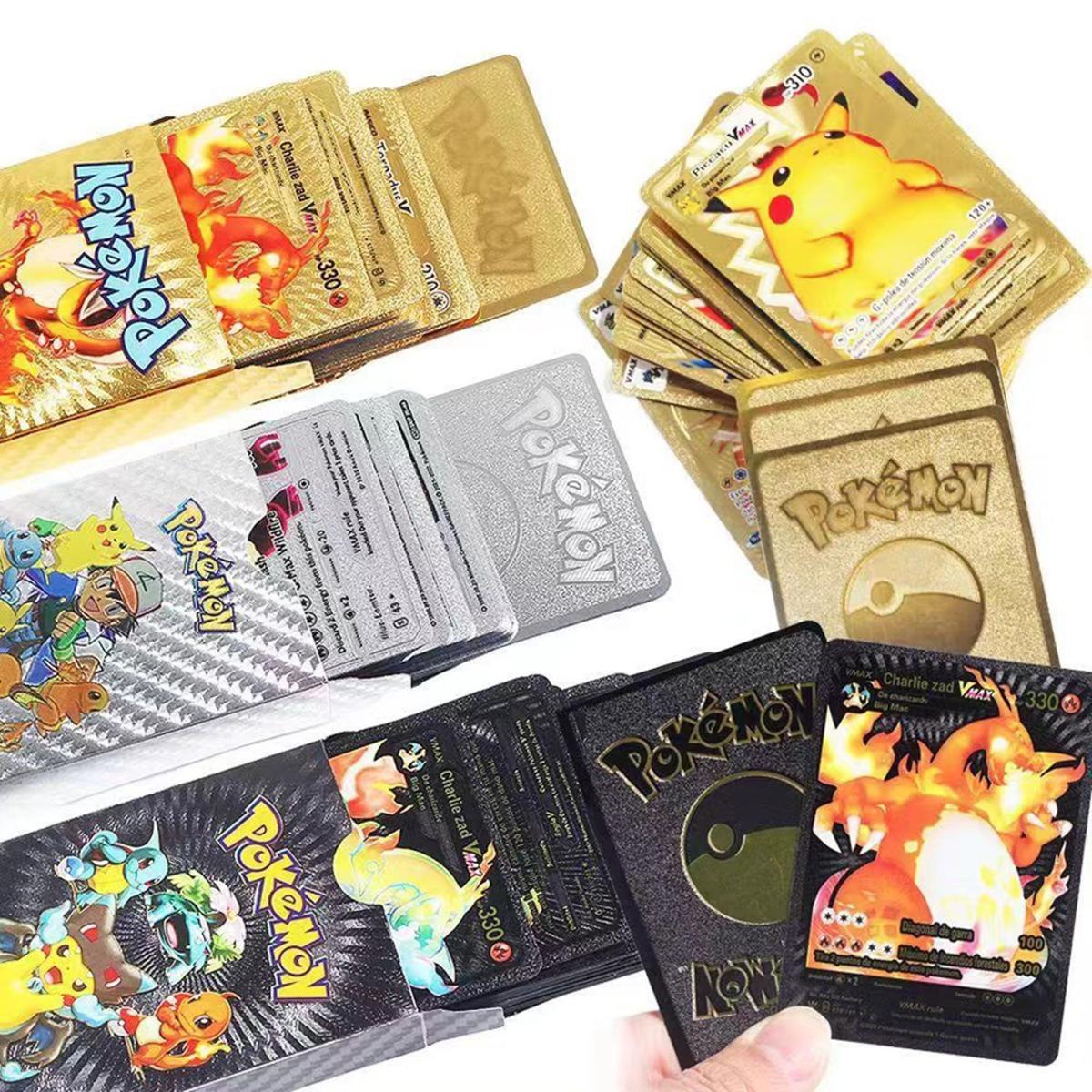 Pokemon Metal Cards Collection Box – 55 Cards per Pack | 3D Pokemon Trading Cards | Durable Metal Cards | Gold, Black &amp; Silver Color Options | Premium Collector’s Edition Gift Set
