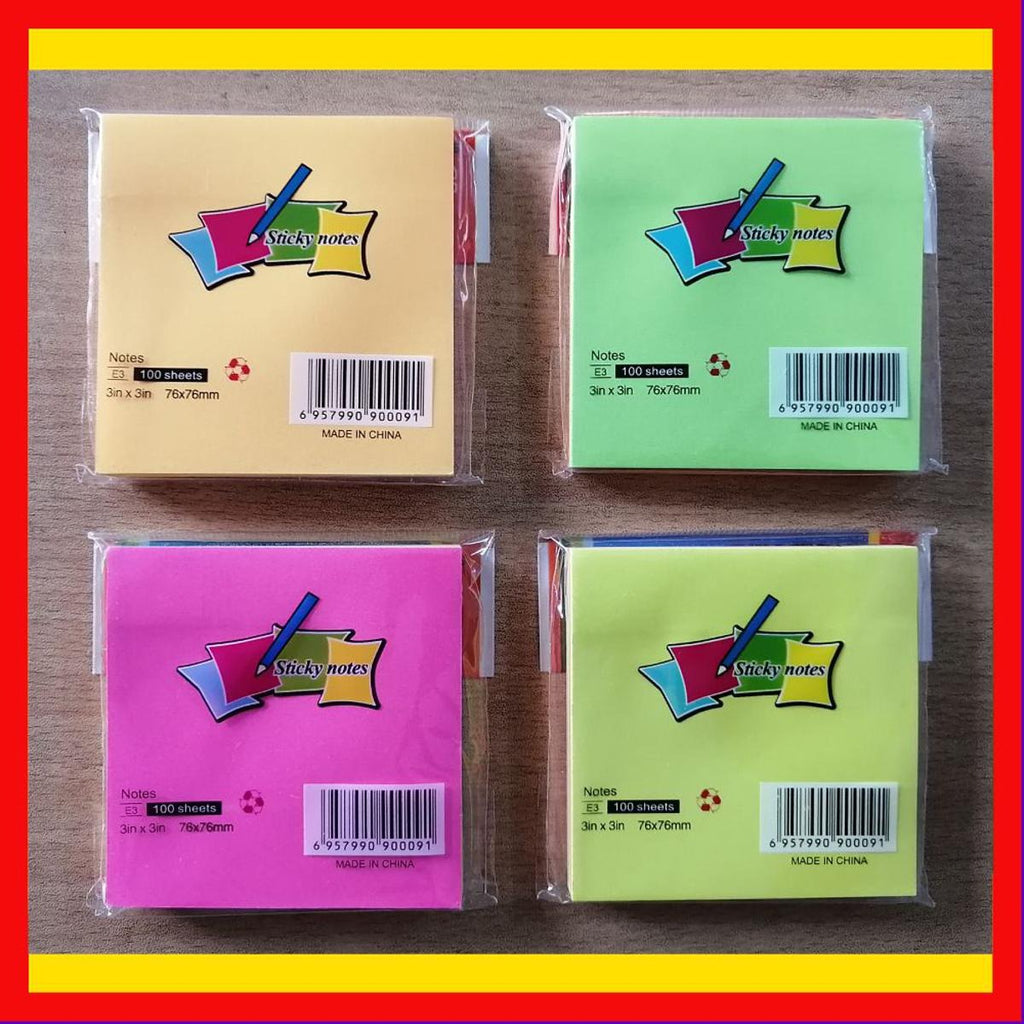 3x3 Inches Sticky Notes Pack – 100 Sheets Per Pad, Strong Adhesive Backing, Easy to Write On, Peel-Off Convenience, Perfect for Home, Office, and School Use (Random Color)