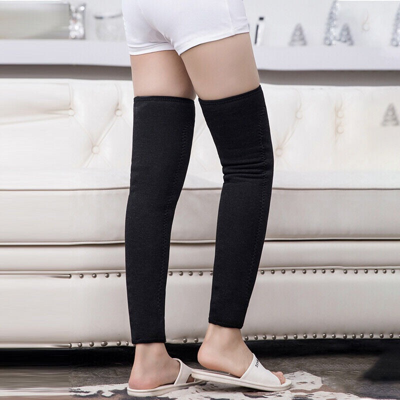 Unisex Wool Knee Length Leg Warmers – Plain Black, Comfortable &amp; Stylish Winter Wear, Easy to Wear - Without Belt (1 Pair)