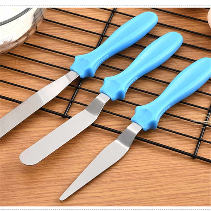 3-Piece Cake Decorating Knife Set – Stainless Steel Spatula &amp; Cream Spreader Tools (Multi-Color)