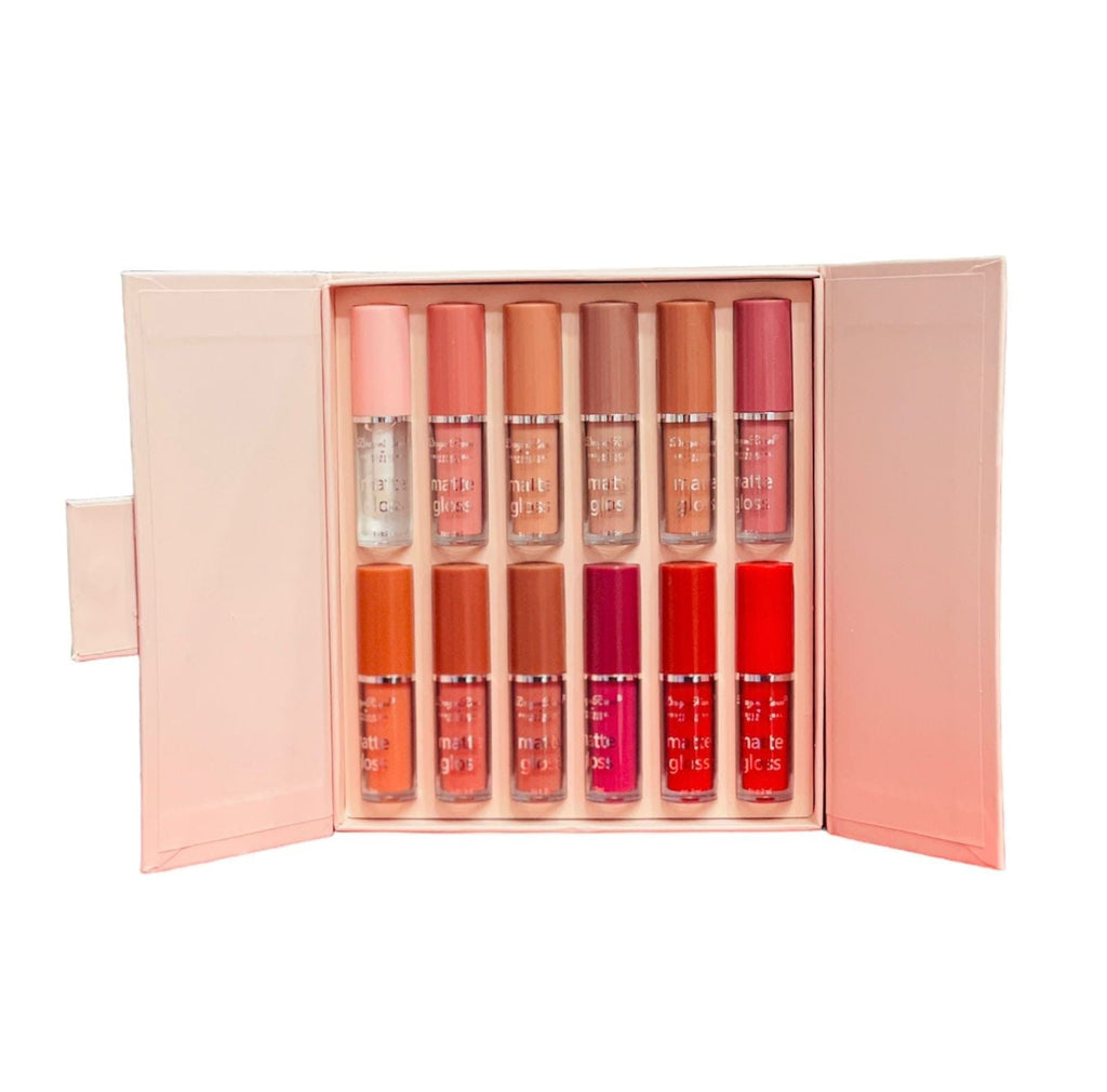 Mocallure 12-Piece High Pigment Lip Gloss Set | Rich &amp; Vibrant Shades – Pink, Red, Peach, Nude &amp; Maroon | Smooth Liquid Texture, Long-Lasting Shine for Any Occasion