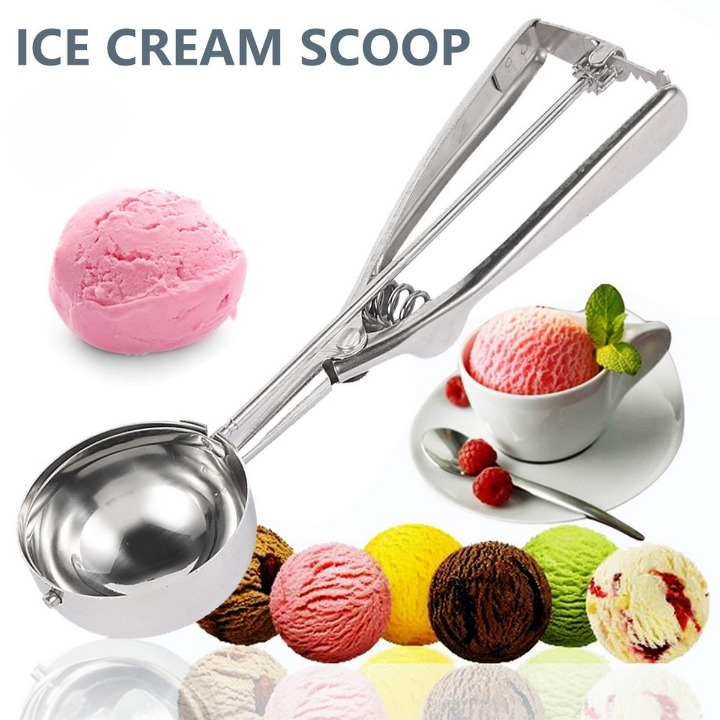 Premium Stainless Steel Ice Cream Scoop – Heavy Duty Metal Scooper Spoon, Dishwasher Safe, Ergonomic Handle for Frozen Yogurt, Gelato, Sundaes &amp; More – Medium, Silver