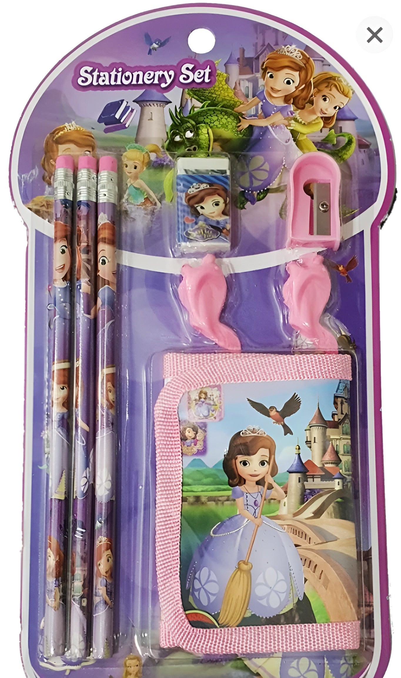 8 Pcs Disney Stationery Gift Set for Kids – Includes Pencils, Eraser, Sharpener, Pencil Caps &amp; Wallet (Random Character)