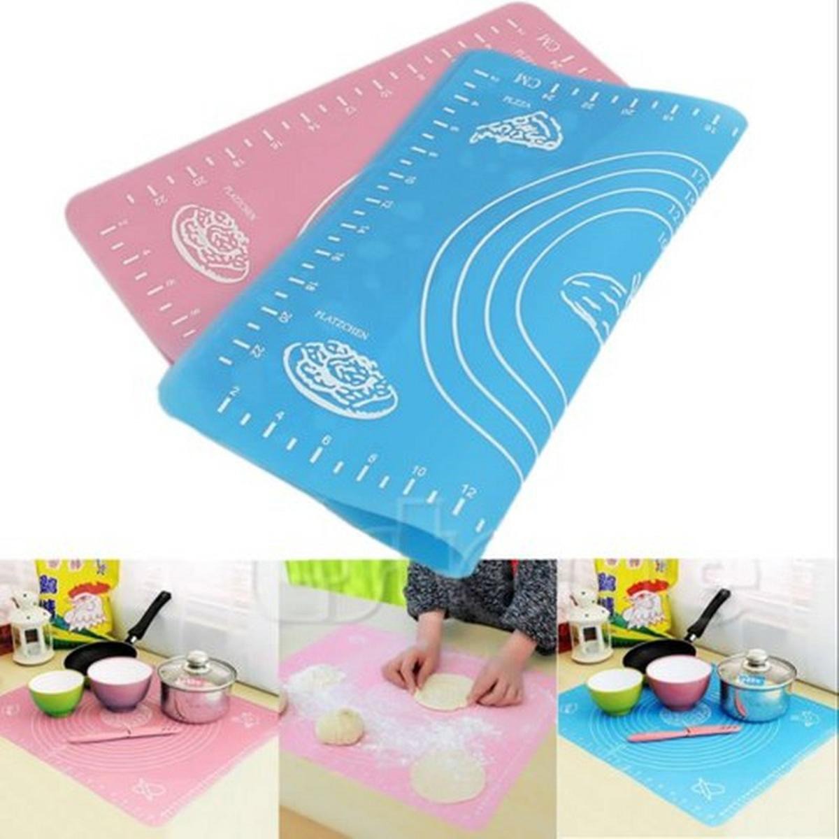 Silicone Pastry Mat – 14 Inch Round Non-Stick Baking Mat with Measurements – Food-Grade, Heat-Resistant, Reusable Rolling Surface for Dough, Pizza, Pie, and Fondant (Random Color)