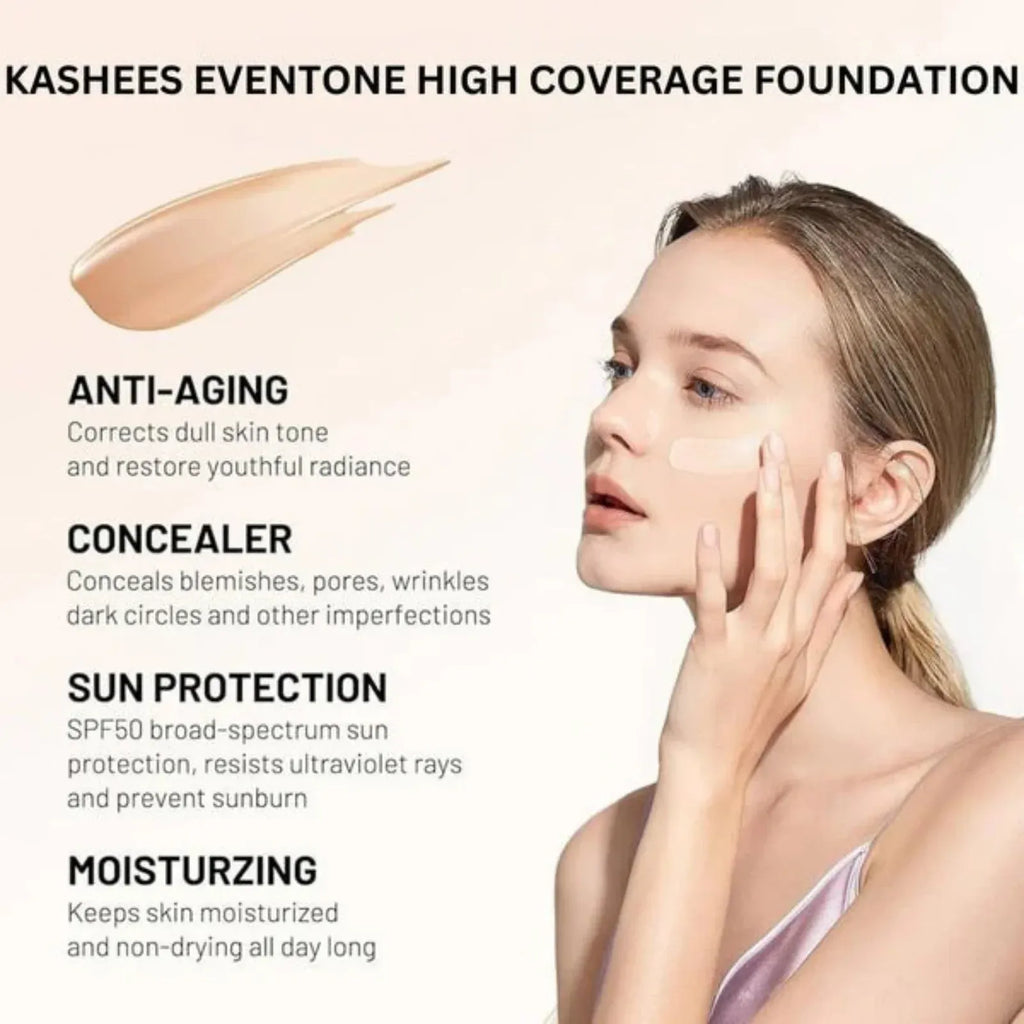 Kashees Eventone High Coverage Foundation – Full Coverage Matte Creamy Foundation for Flawless Skin – Lightweight, Long-Lasting (24H) Makeup Base for All Skin Types – Bridal, Party &amp; Daily Wear - 20ml