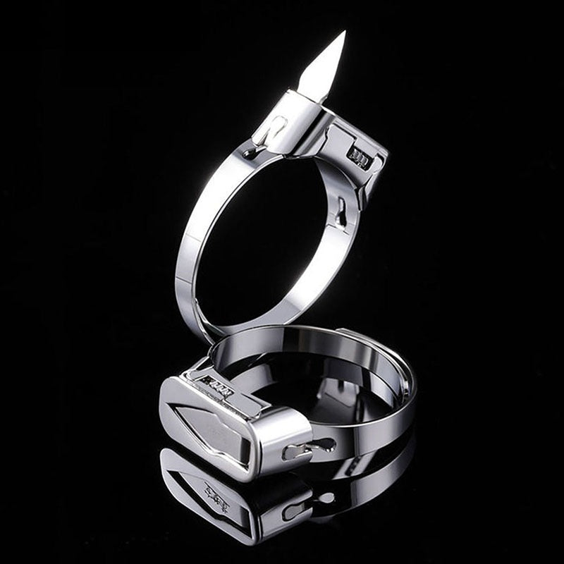 Stainless Steel Self-Defense Ring with Hidden Blade – Adjustable Mini Knife Ring for Personal Safety – Wearable Concealed Protection Tool for Men &amp; Women