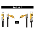 4 in 1 Data Cable – USB-C & Lightning Connectors, Braided Durable Design, Fast Charging &amp; Data Transfer, Black with Yellow Connectors (Without Box)