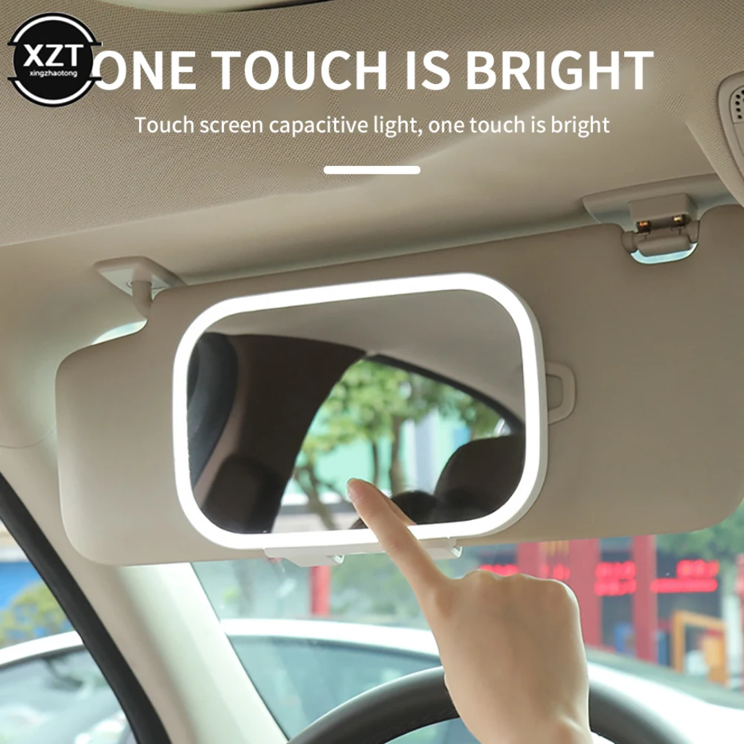 Extra Large Car Mirror with LED Lights – Portable Makeup Mirror for Perfect Touch-Ups On the Go Rechargable