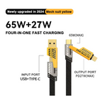 4 in 1 Data Cable Pack of 2 – USB-C &amp; Lightning Connectors, Braided Durable Design, Fast Charging &amp; Data Transfer, Black with Yellow Connectors