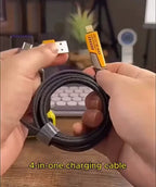4 in 1 Data Cable – USB-C & Lightning Connectors, Braided Durable Design, Fast Charging &amp; Data Transfer, Black with Yellow Connectors (Without Box)
