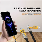 4 in 1 Data Cable – USB-C & Lightning Connectors, Braided Durable Design, Fast Charging &amp; Data Transfer, Black with Yellow Connectors (Without Box)
