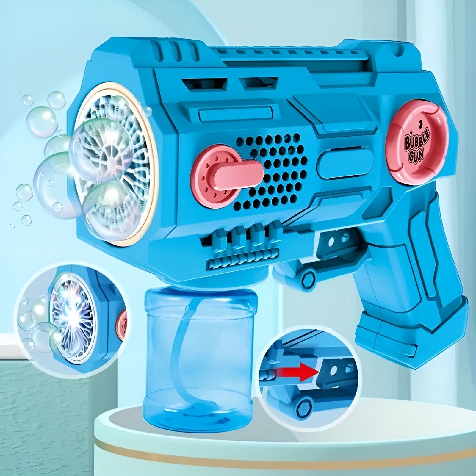 Children’s Handheld Porous Electric Bubble Gun with Lights &amp; Music – Automatic Mess-Free Bubble Blower with Bottle Fix System for Indoor/Outdoor Play, Pool Parties, Birthdays &amp; Special Events (Random Color)