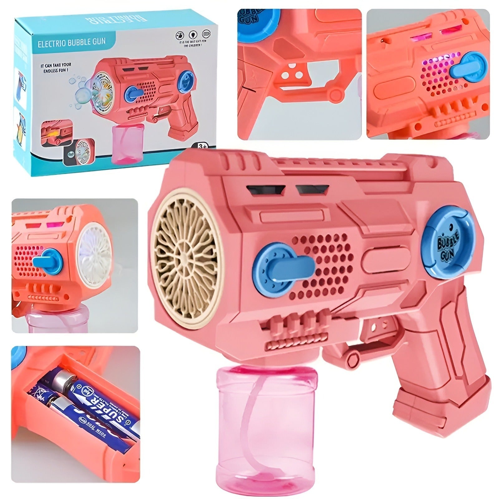Children’s Handheld Porous Electric Bubble Gun with Lights &amp; Music – Automatic Mess-Free Bubble Blower with Bottle Fix System for Indoor/Outdoor Play, Pool Parties, Birthdays &amp; Special Events (Random Color)