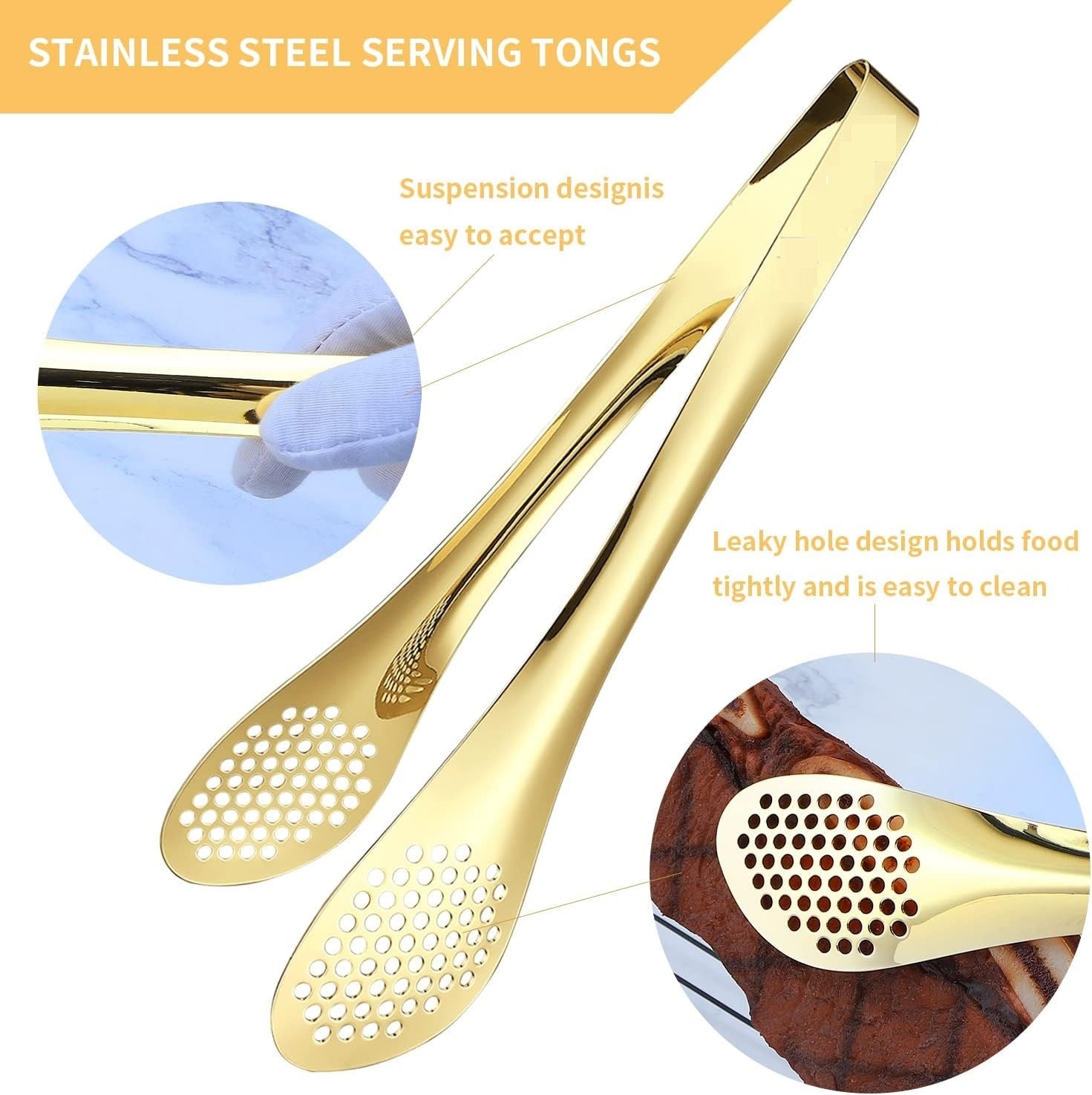 Mini Stainless Steel Food Serving Tong – 6 Inch Strainer Tong with 28-Hole Flat Head for Salad, Ice Cubes, Pastries, Frying &amp; Tea