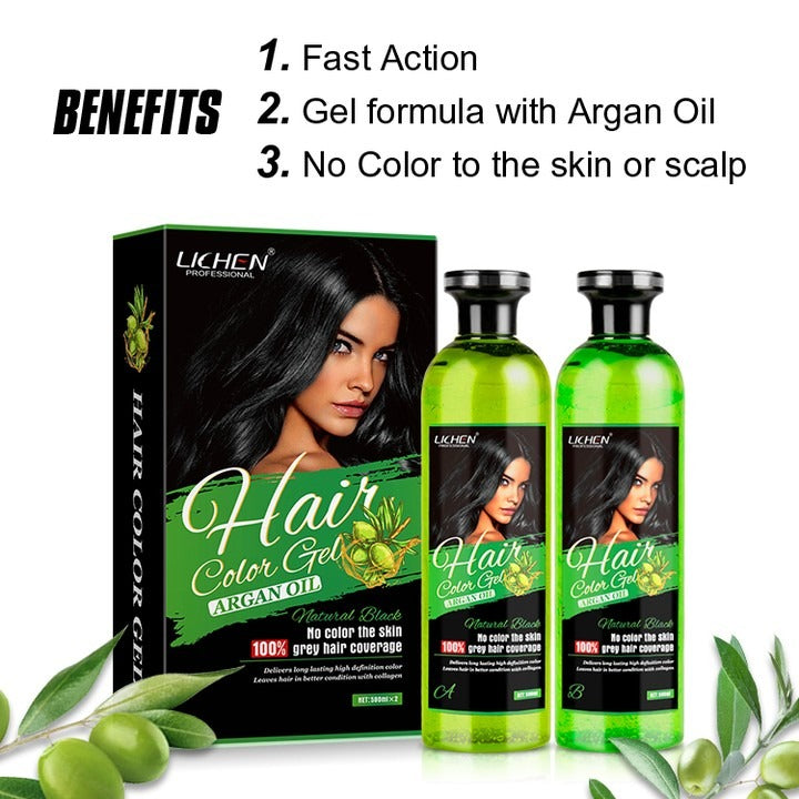 Lichen Professional Hair Color Gel – 500ML – Rich, Long-Lasting Black &amp; Dark Brown Shades – Made in China
