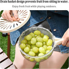 Kitchen Fruit Drainage Basket with Lid – Multi functional Dual-Layer Bowl for Washing, Draining &amp; Storing Fruits and Vegetables, Foldable Handle Design, White