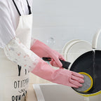 Long Reusable Dishwashing Gloves with Warm Fleece Lining – Extra Long Waterproof Rubber Cleaning Gloves, Anti-Slip, Heat Resistant for Kitchen, Laundry, and Household Use (Random Color)