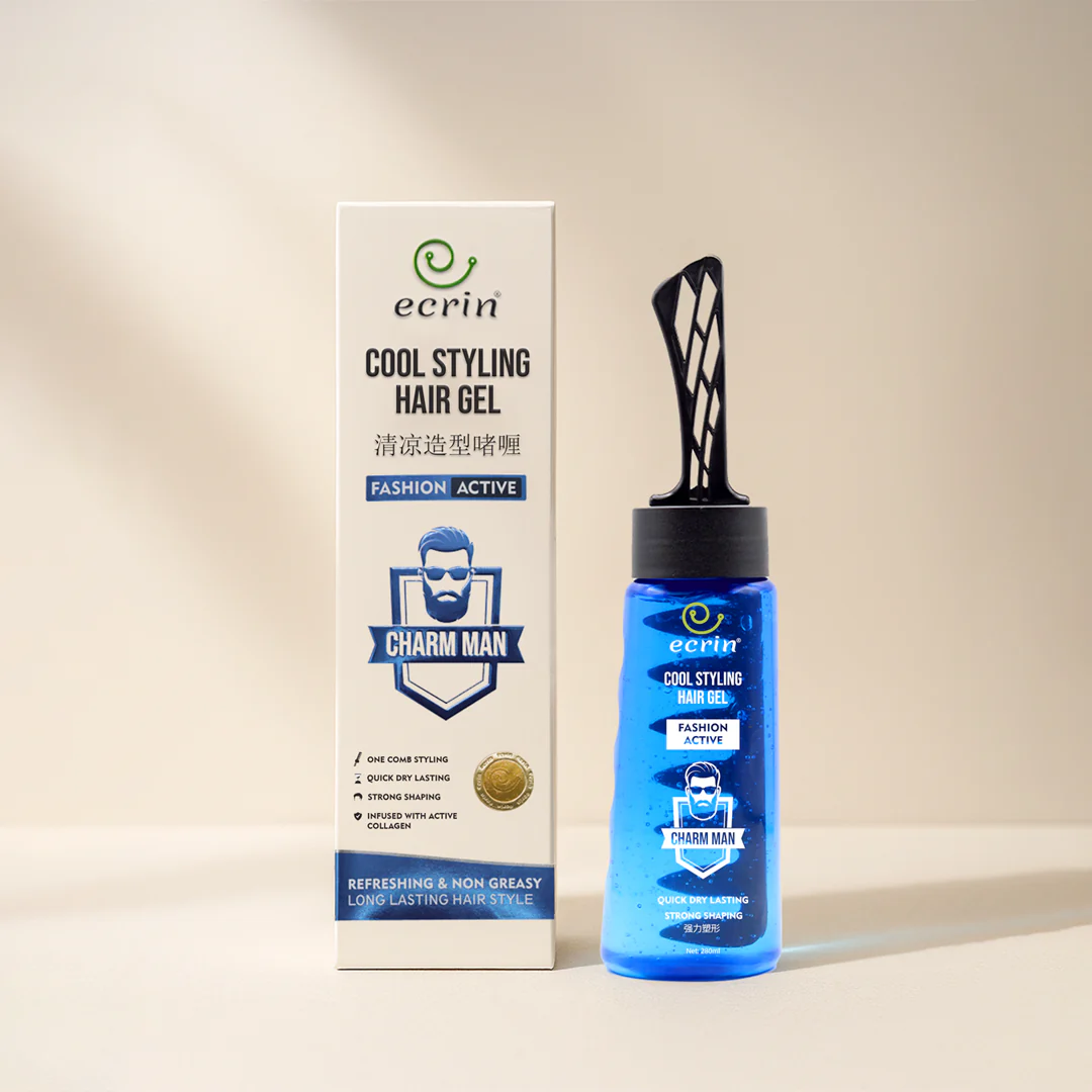 ECRIN Cool Styling Hair Gel with Active Collagen | Strong Hold, No Flakes, Nourishing Formula for All Hair Types, Daily Use Gel with Refreshing Cool Effect - With Comb (280ml)