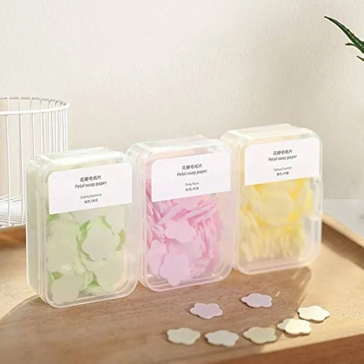 Pack of 2 Portable Disposable Soap Tablets – 50 Sheets per Box, Travel-Friendly Soap Paper (Random Color)