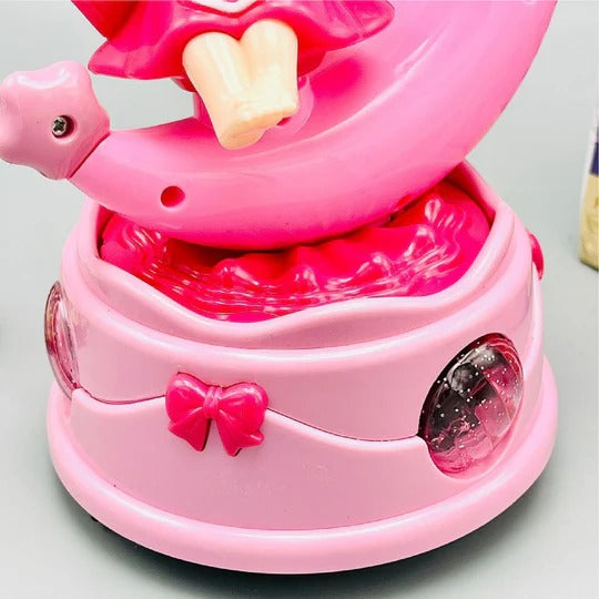 Rotating Moon Doll Toy With LED Lights &amp; Music – Adorable Crescent Moon Design, Universal Rotation, Safe for Kids 3+, Pink &amp; Purple Gift for Fun and Sensory Play (Random Color)